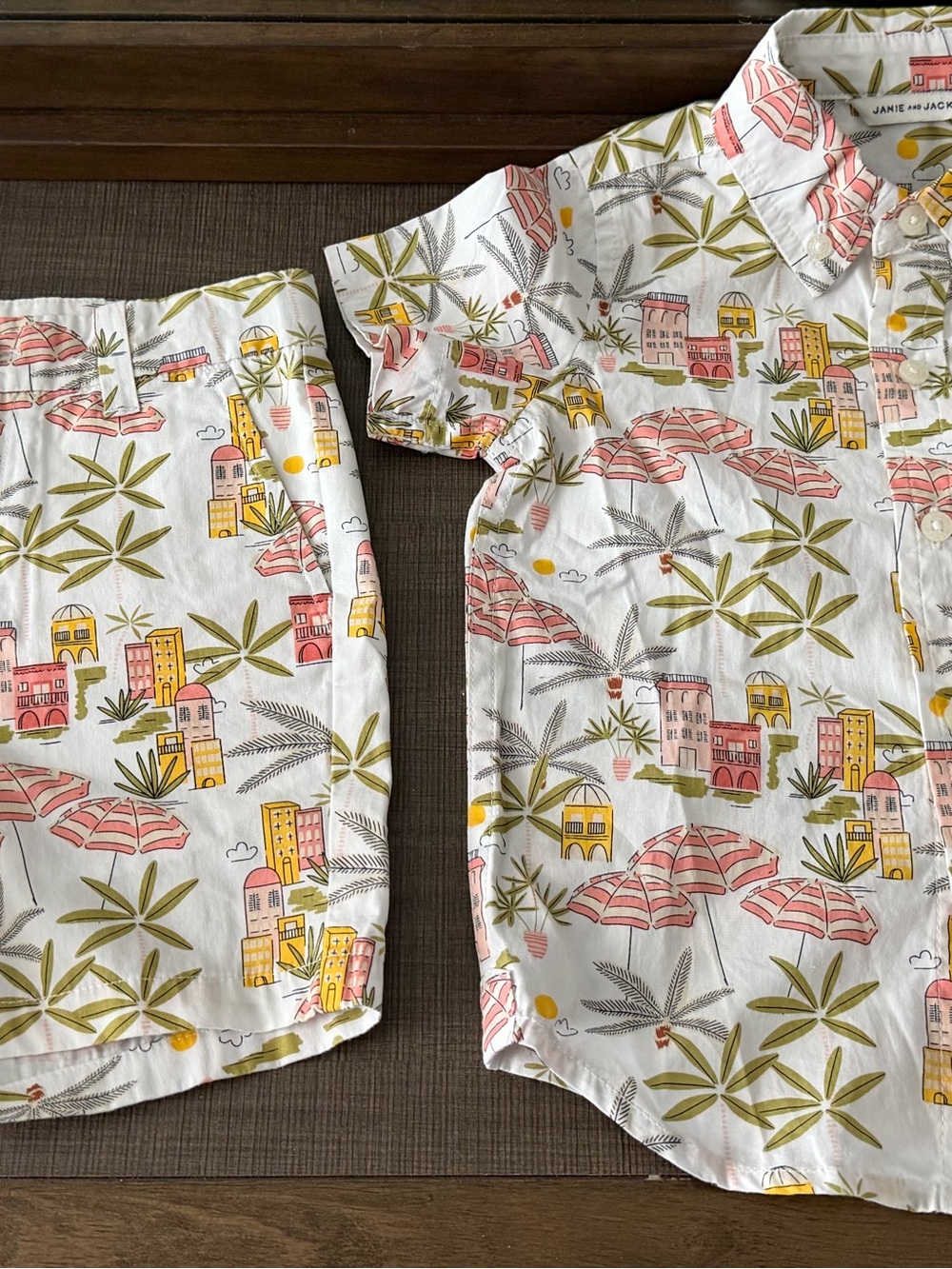Janie and Jack White Button-Down Shirt Set with Pink, Yellow & Green Print